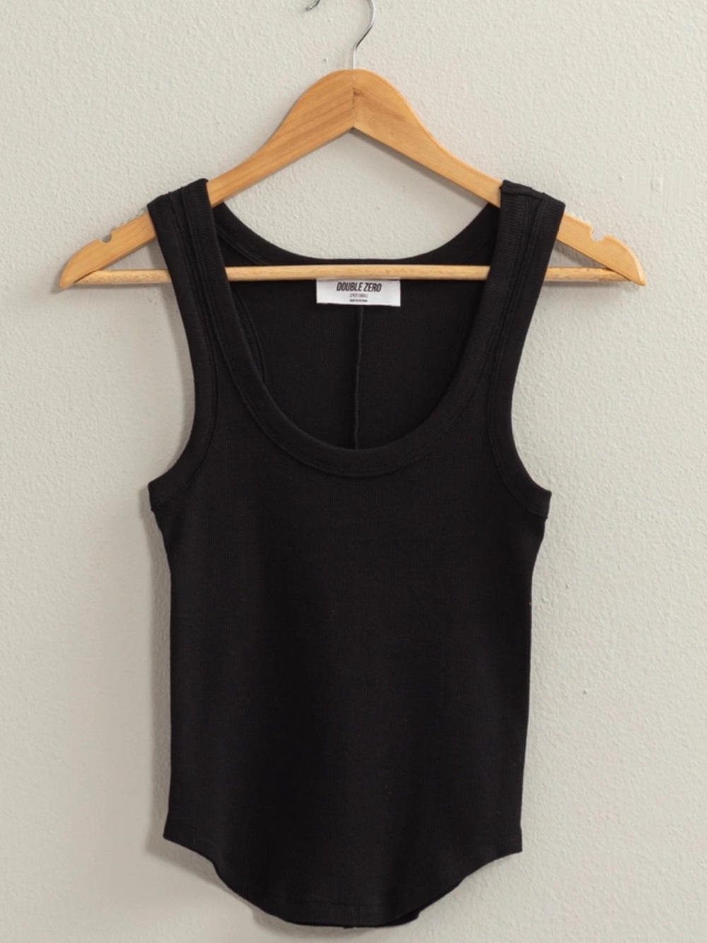 Double Zero Black Ribbed Tank Top - Classic Scoop Neck